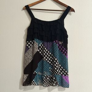 Veeko Women's Tops Blouse M Sleeveless Black Multicolor